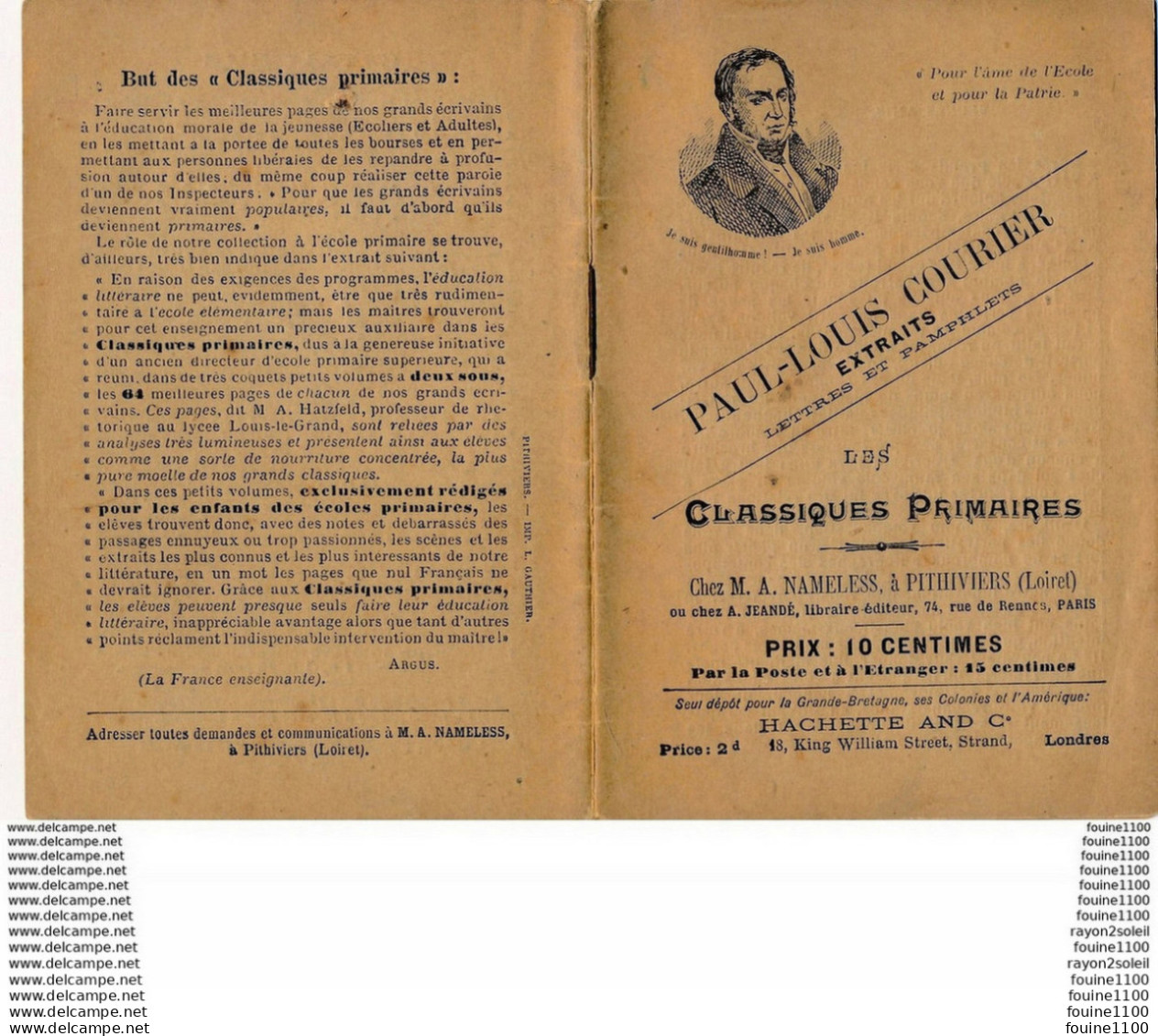 Petit Livret Pour L'éducation Littéraire CHEZ M A NAMELESS à PITHIVIERS Paul Louis Couier Extraits Lettres Et Pamphlets - 12-18 Ans