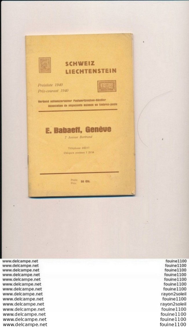 Catalogue De Cotation De Suisse Schweiz Liechtenstein E Babaeff Genève   Timbres Poste  1940 - Schweiz