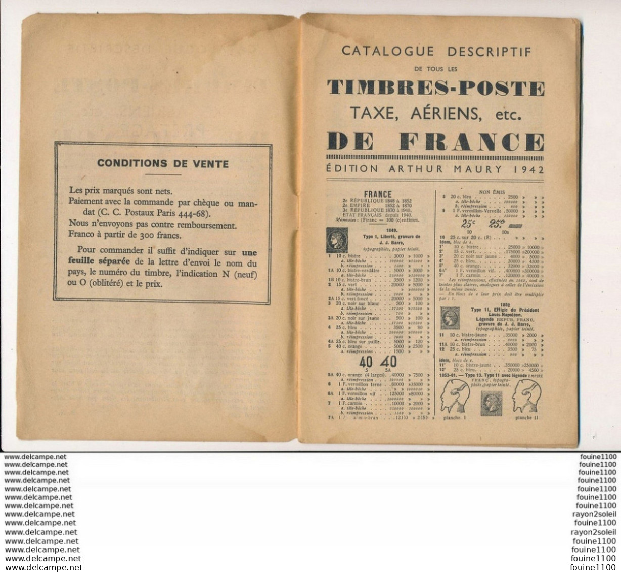 Catalogue De Timbres Poste - France - Avril 1942 - Maison Arthur Maury - Frankreich