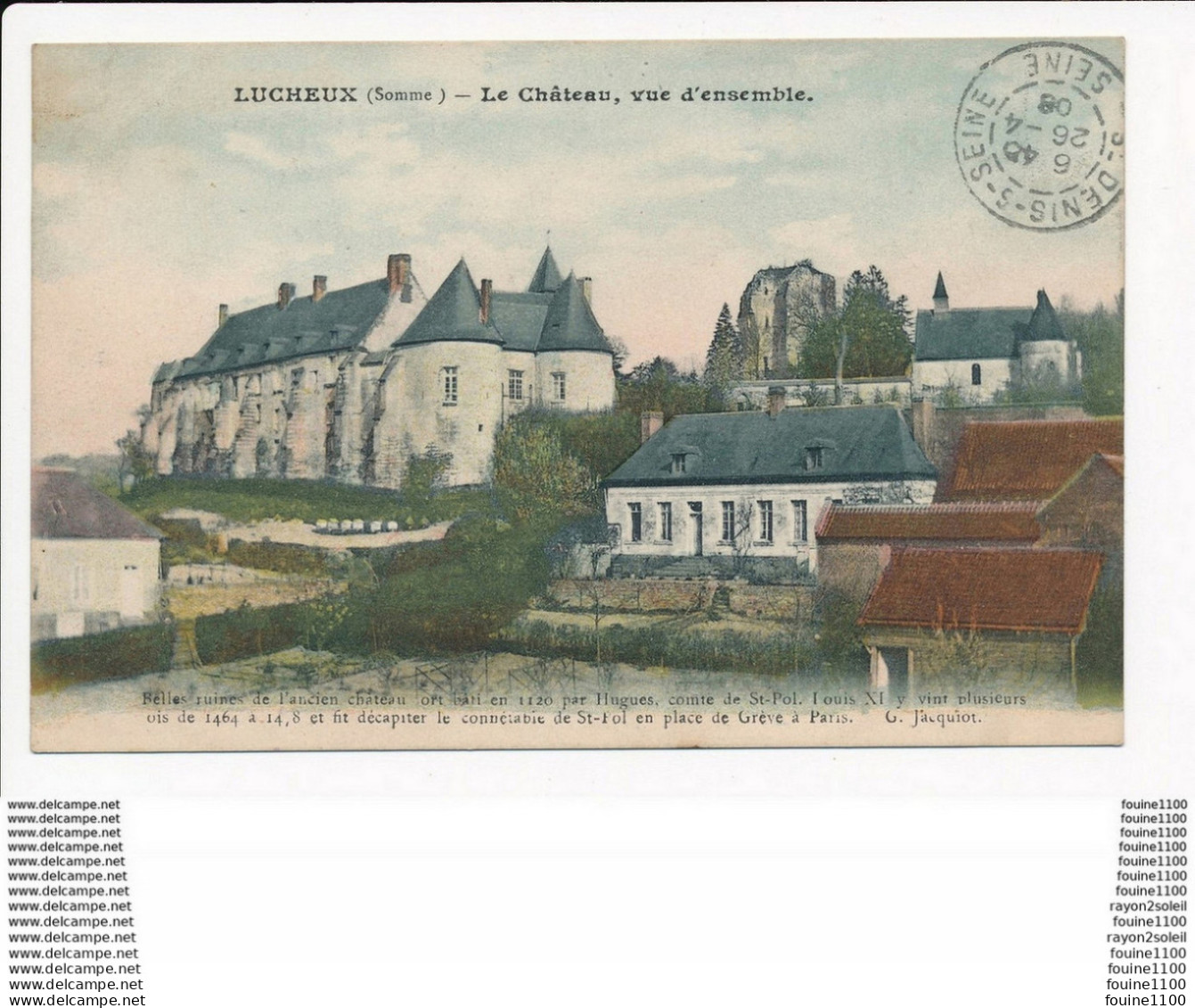 Carte De LUCHEUX   Le Château  ( Colorisée ) ( Recto Verso ) - Lucheux