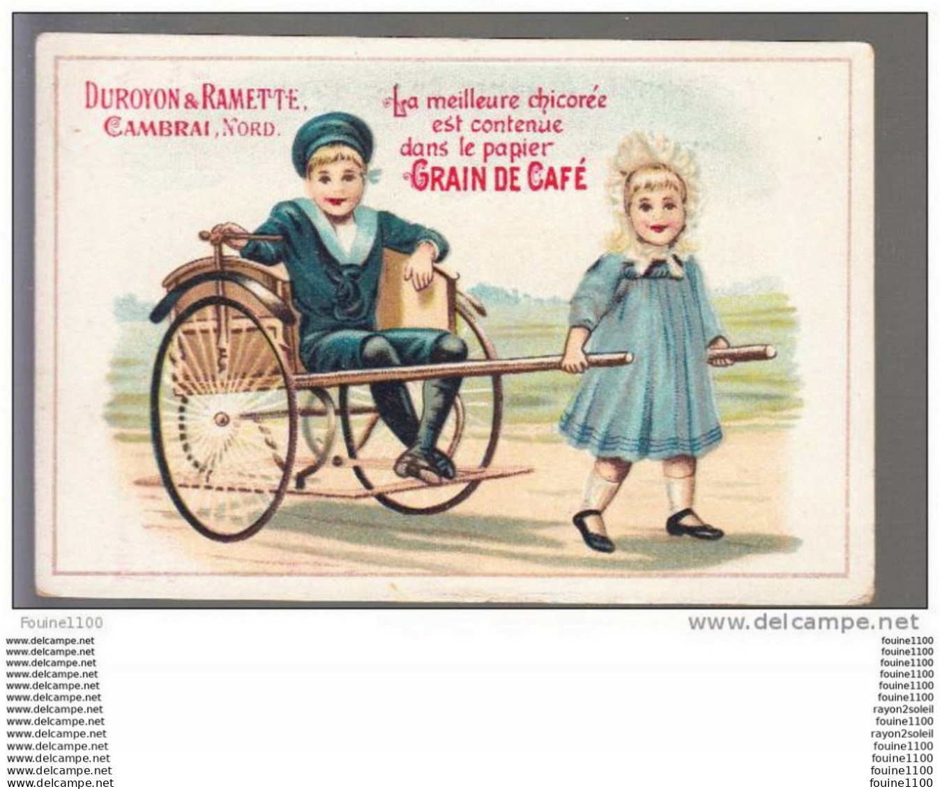 Chromo  Chicorée Dans Le Papier Grain De Café DUROYON &amp; RAMETTE ( Attelage Enfant )   (  Recto Verso ) - Duroyon & Ramette