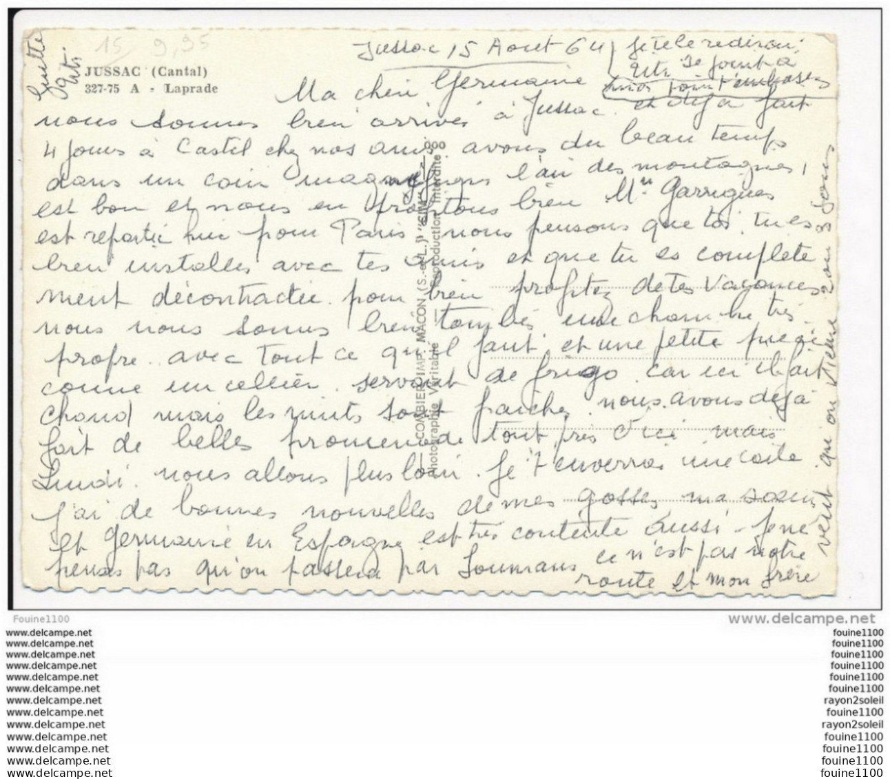 Carte ( Format 15 X 10,5 Cm )  JUSSAC  Laprade ( Vue Aérienne Peu Courante ) ( Recto Verso ) - Jussac