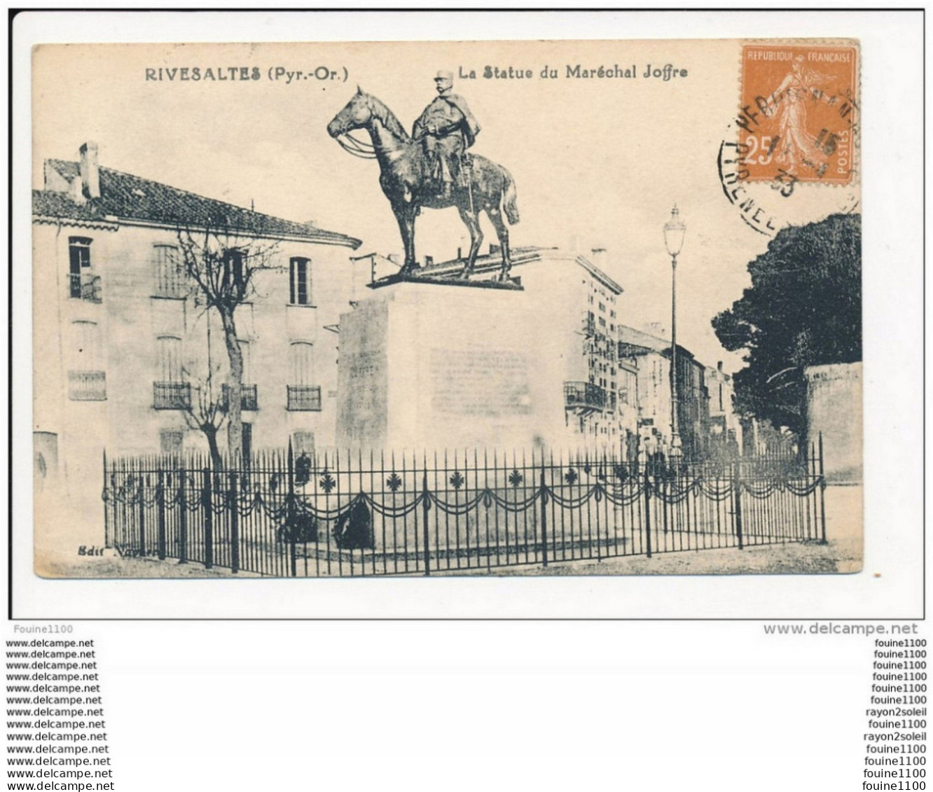 Carte De Rivesaltes  Statue Du Maréchal Joffre  ( Recto Verso ) - Rivesaltes