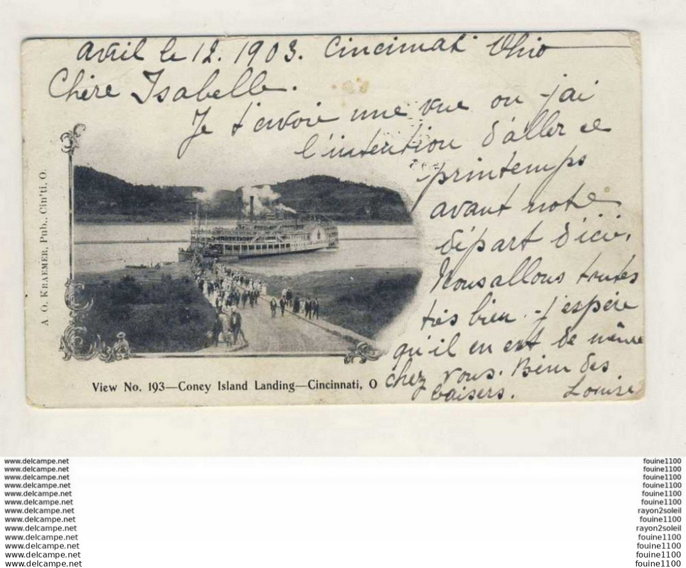 C.P.A    Coney Island Landing Cincinnati Ohio  1903  ( Bateau à Vapeur ) Peut être  Island Queen   ( Recto Verso ) - Cincinnati