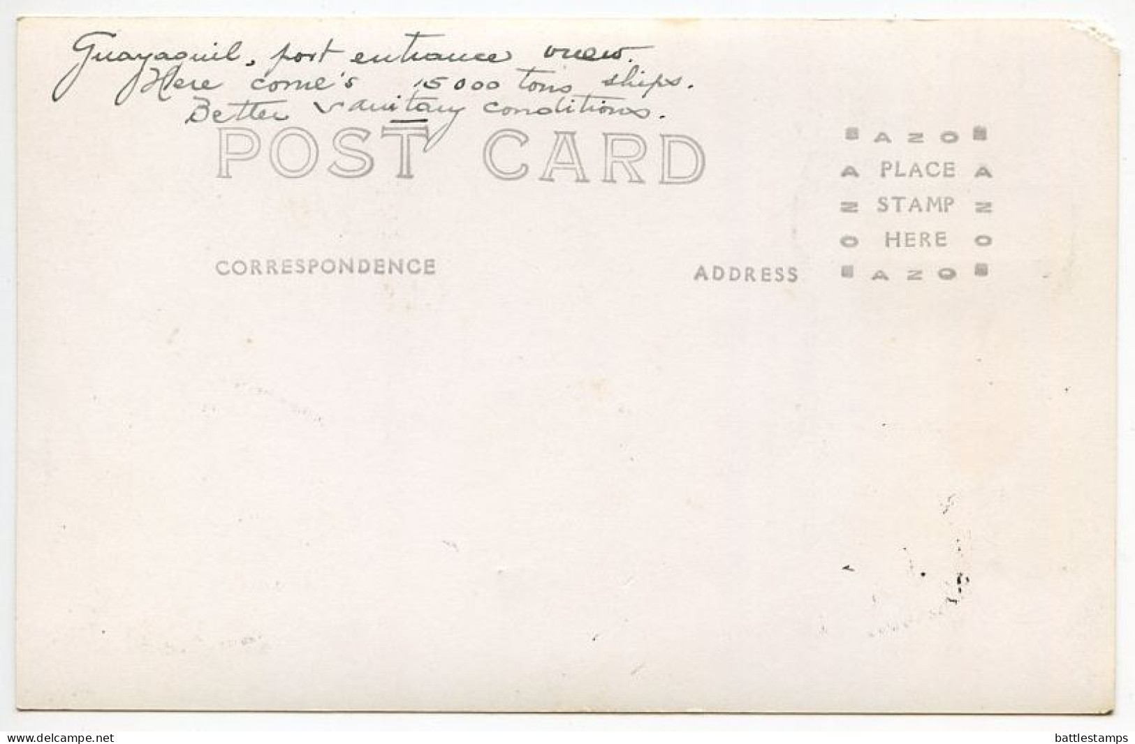 Ecuador 1931 RPPC Postcard Guayaquil - Port Entrance; Scott 207 - 5c. Urvina - Ecuador