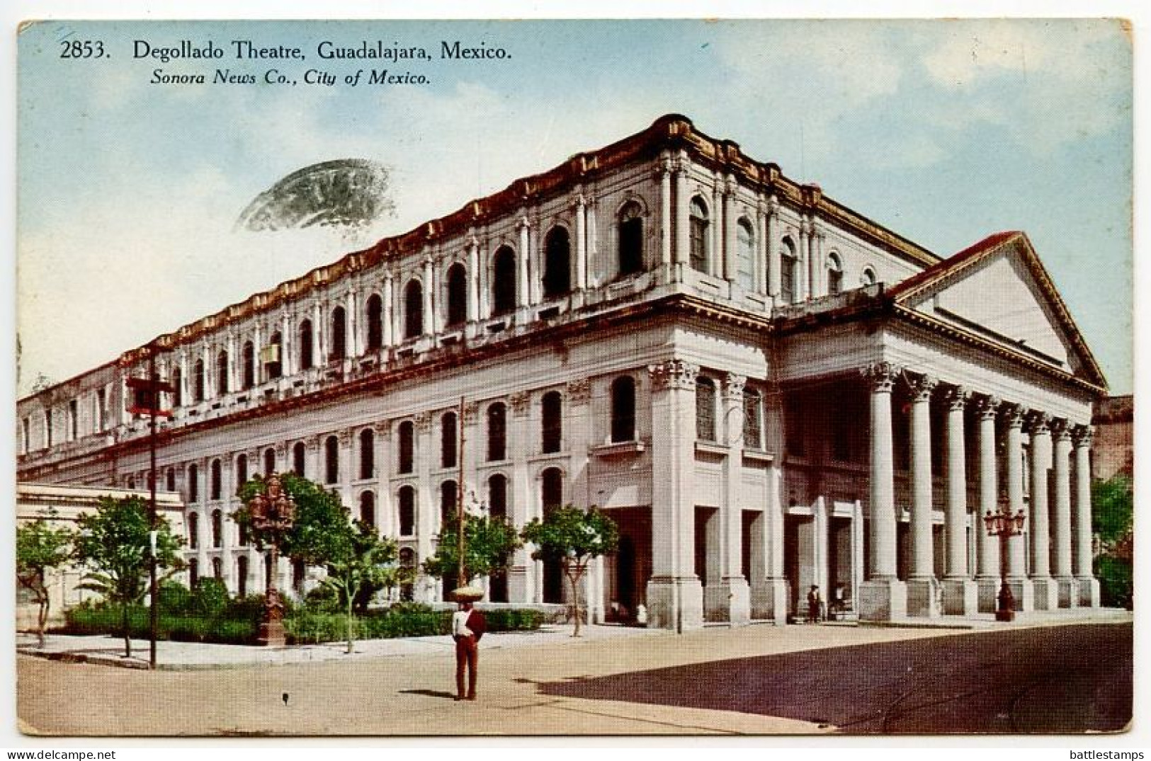 Mexico 1934 Postcard Guadalajara - Degollado Theatre; Scott 650 - 2c. Water Fountain X 2; Aquascalientes Postmark - Mexique