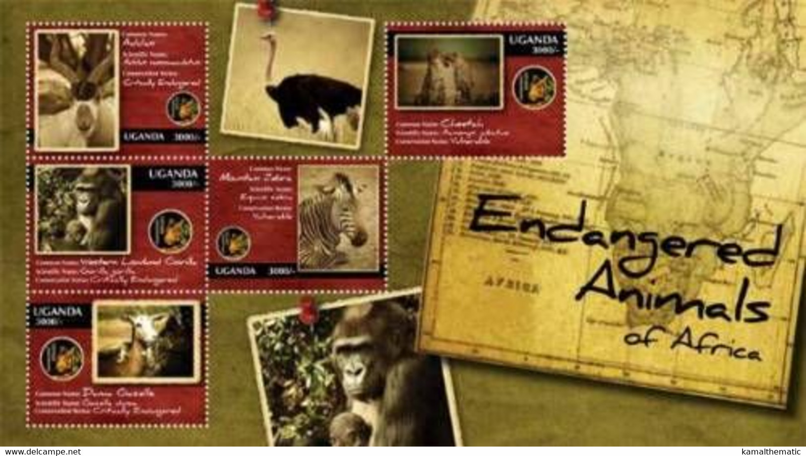 Uganda 2012 MNH SS, Endangered Animals, Cheetah, Mountain Zebra, Gorilla - Gorillas