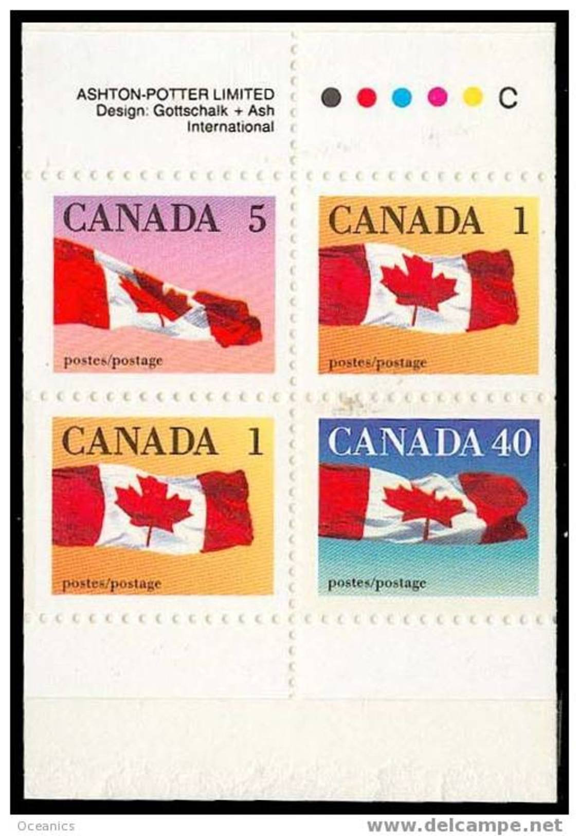 Canada (Scott No.1190a - Drapeau / Flag) (**) Carnet / Booklet (BK123) (1¢ X 1 - 5¢ X 2 - 40¢ X 1) - Volledige Boekjes