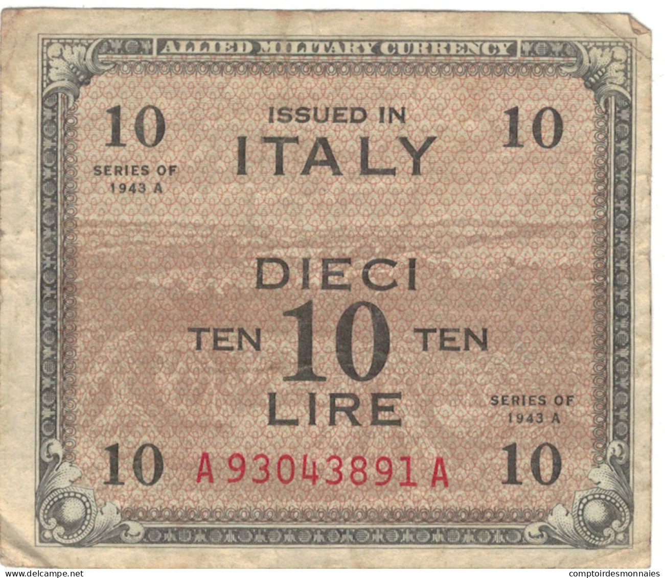 Billet, Italie, 10 Lire, 1943, Undated (1943), KM:M19b, TB - Occupazione Alleata Seconda Guerra Mondiale