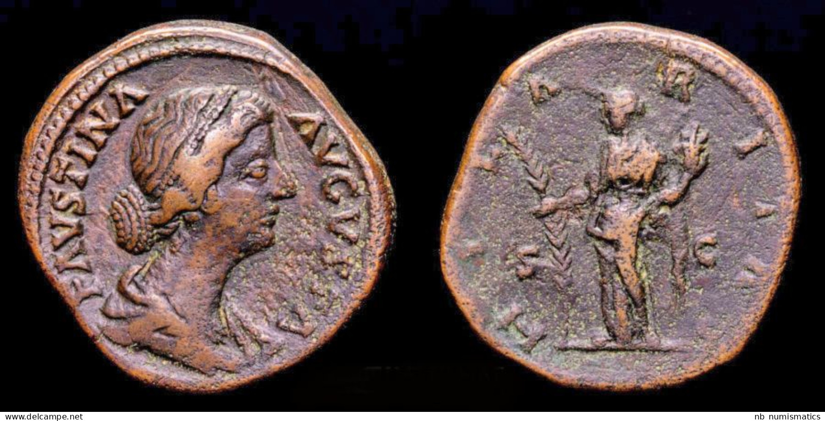 Faustina Jr AE Sestertius Hilaritas Standing Left - La Dinastia Antonina (96 / 192)