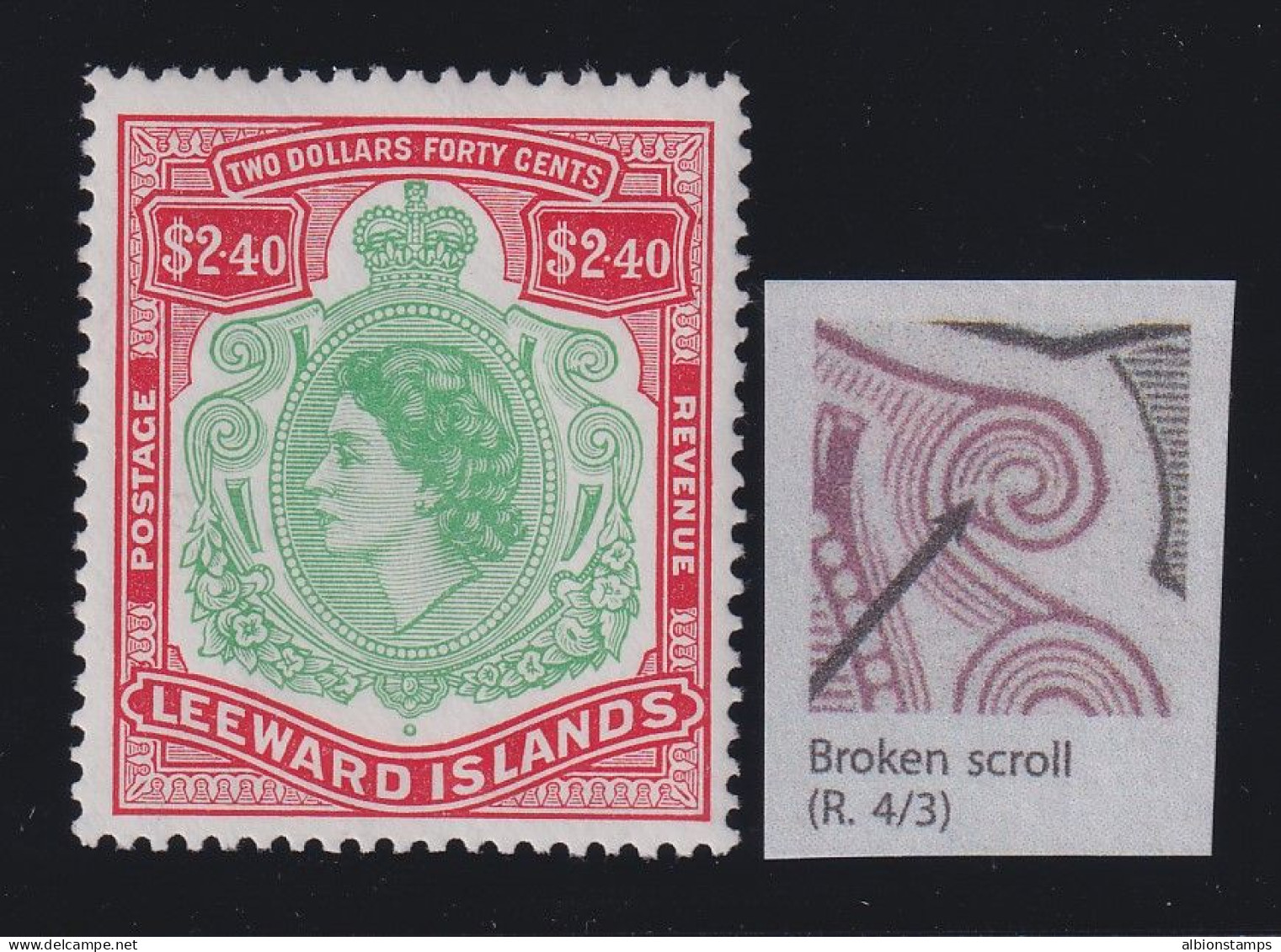 Leeward Islands, SG 139a, MNH "Broken Scroll" Variety - Leeward  Islands
