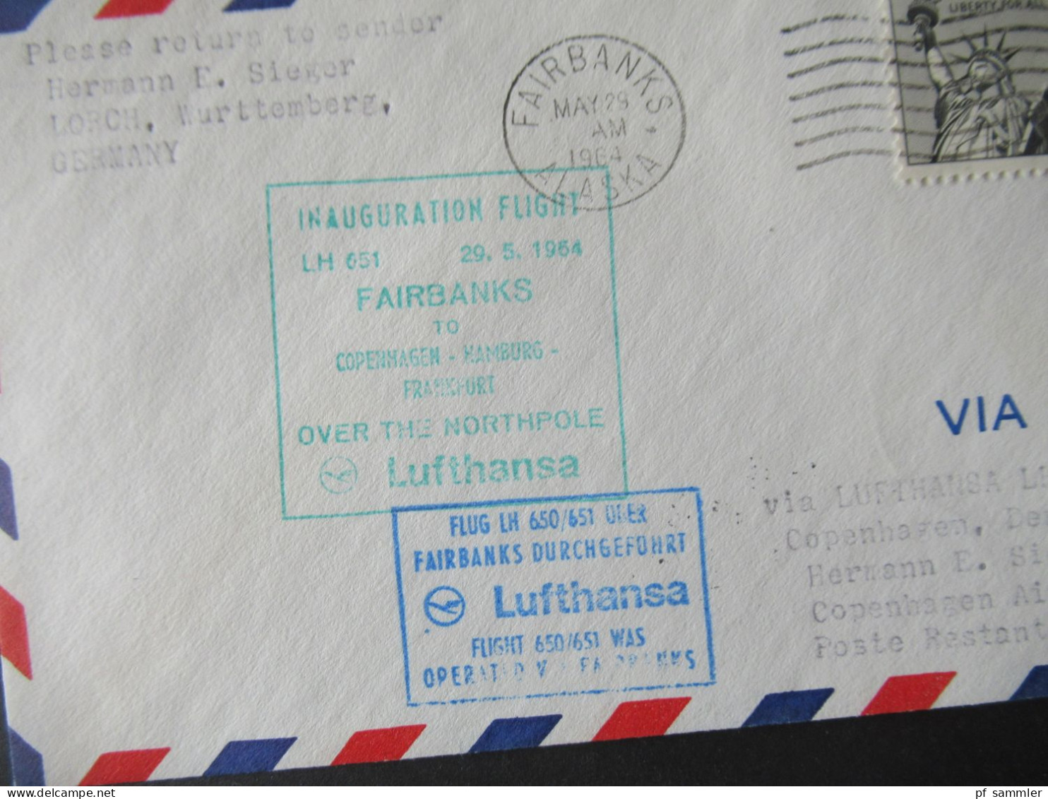 1964 Flugwesen / Erstflug /Luftpost Lufthansa Sieger Belege / Fairbanks Over The Northpole Und Berlin - Fairbanks Alaska - Vliegtuigen