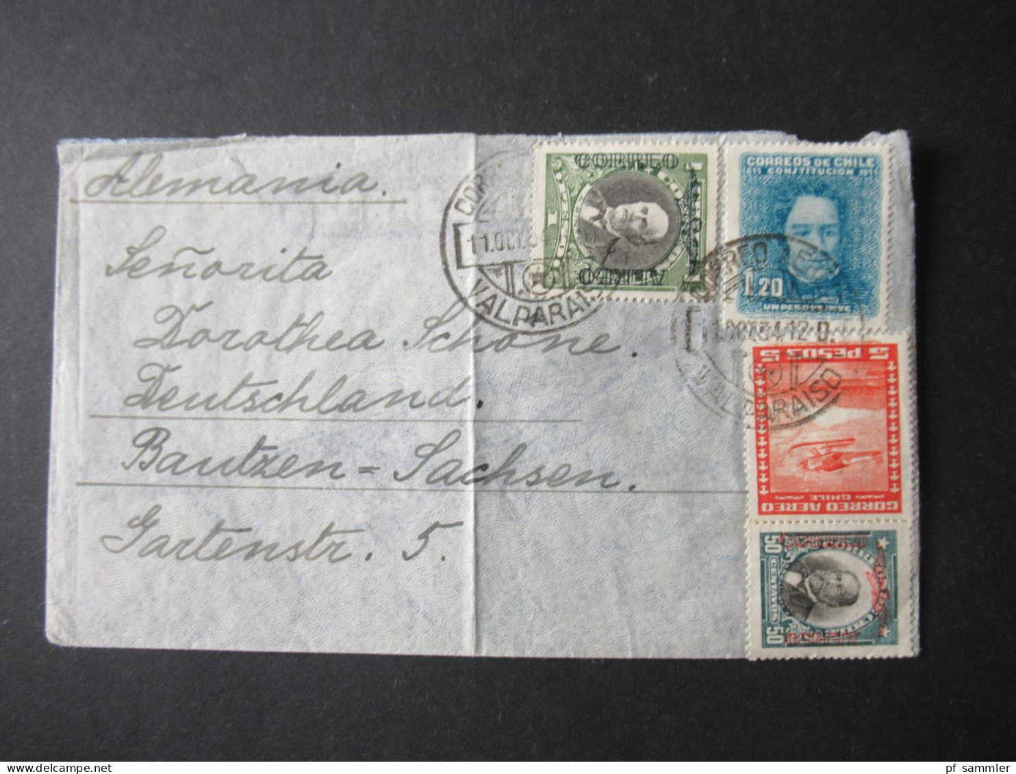 1934 Luftpost Chile Valparaiso - Bautzen Sachsen Deutschland Deutsches Reich Mit Luftpostmarken Correo Aereo - Cile