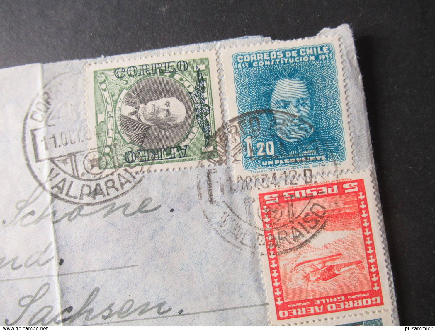 1934 Luftpost Chile Valparaiso - Bautzen Sachsen Deutschland Deutsches Reich Mit Luftpostmarken Correo Aereo - Cile