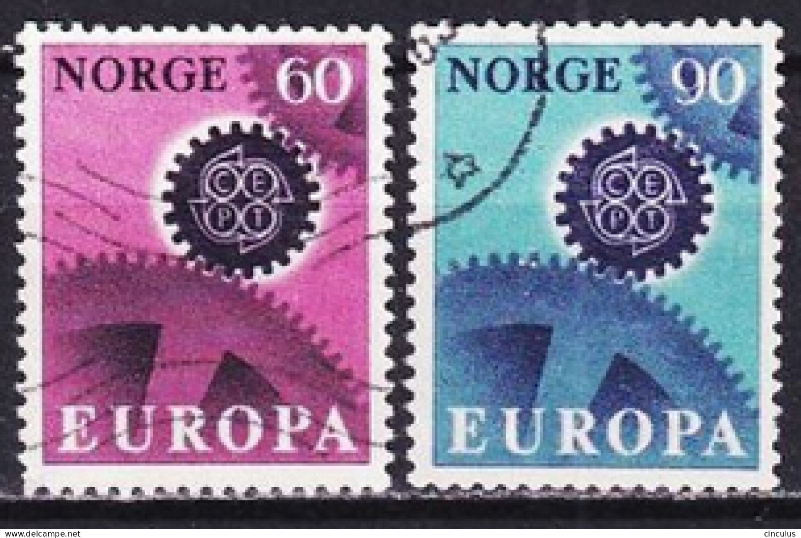 1967. Norway. Europa (C.E.P.T.) 1967 - Cogwheels. Used. Mi. Nr. 555-56 - Oblitérés