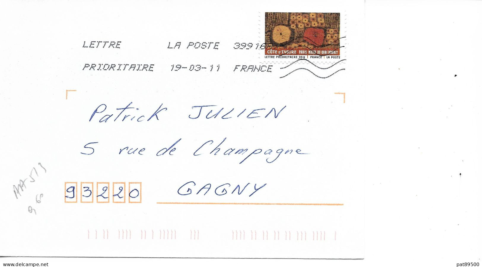 France 2011 AA 507- TISSUS Du Monde : Raphia De Pagne De Cote D'Ivoire  / Obl. 03/2011 Sur Enveloppe Entière / - Briefe U. Dokumente