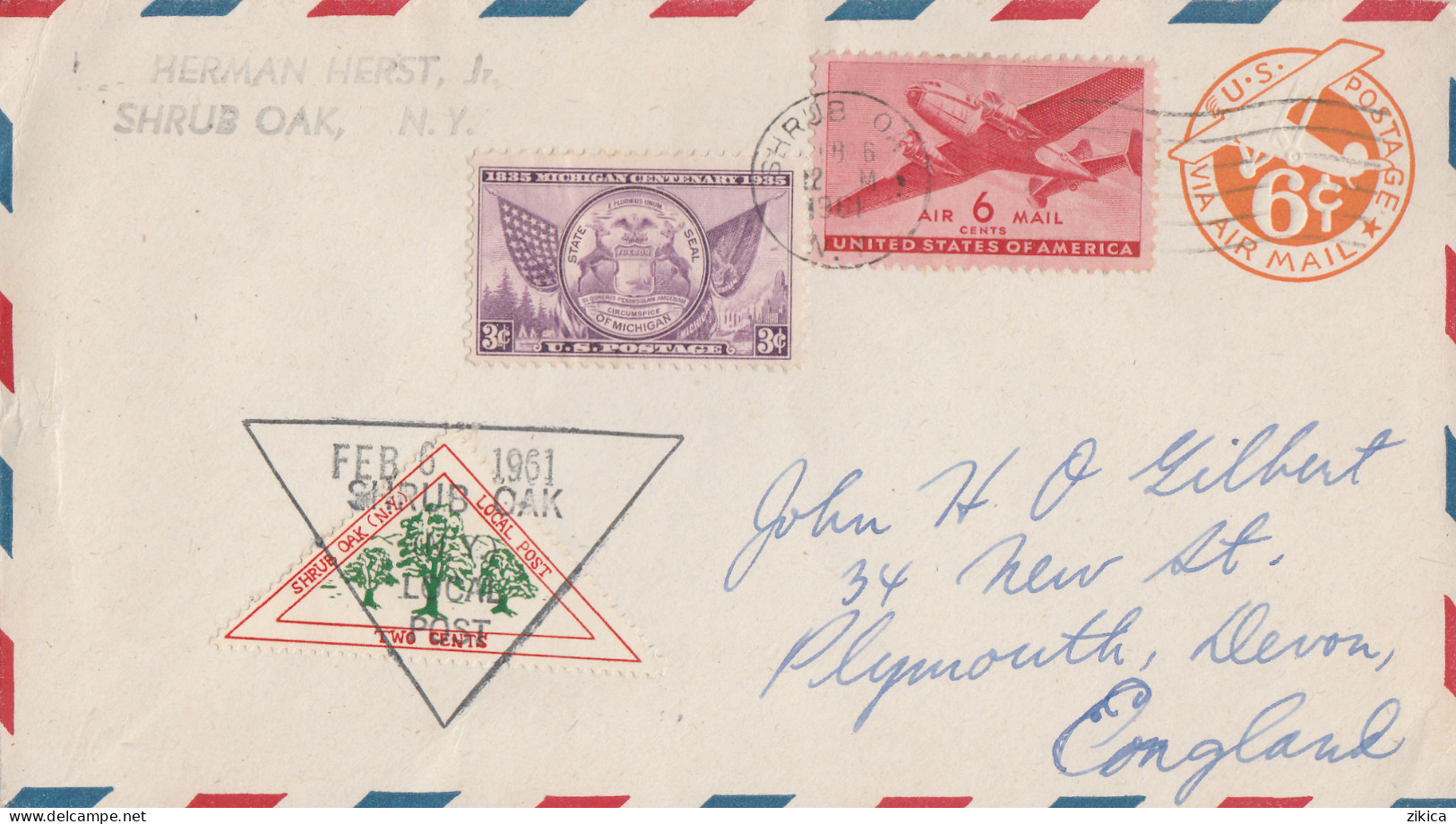 United States > Postal Stationery > Stamped Cover ,canceled 1961,Shrub Oak,Local Post - 1961-80