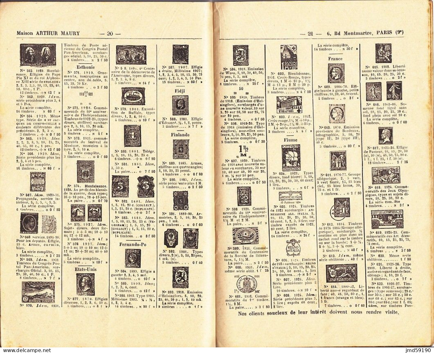 Catalogue De Prix Courant De Timbres De 1934 De La Maison Arthur MAURY - Cataloghi Di Case D'aste