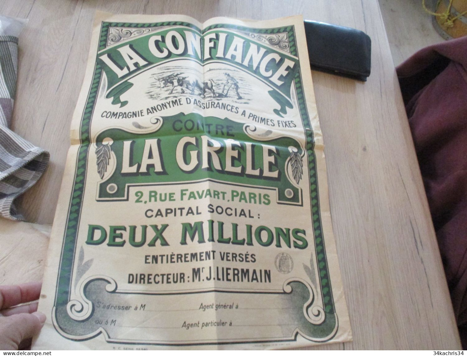 M45 Affiche Originale 80X 100 Environs Assurance La Confiance Paris Vers 1920 - Posters