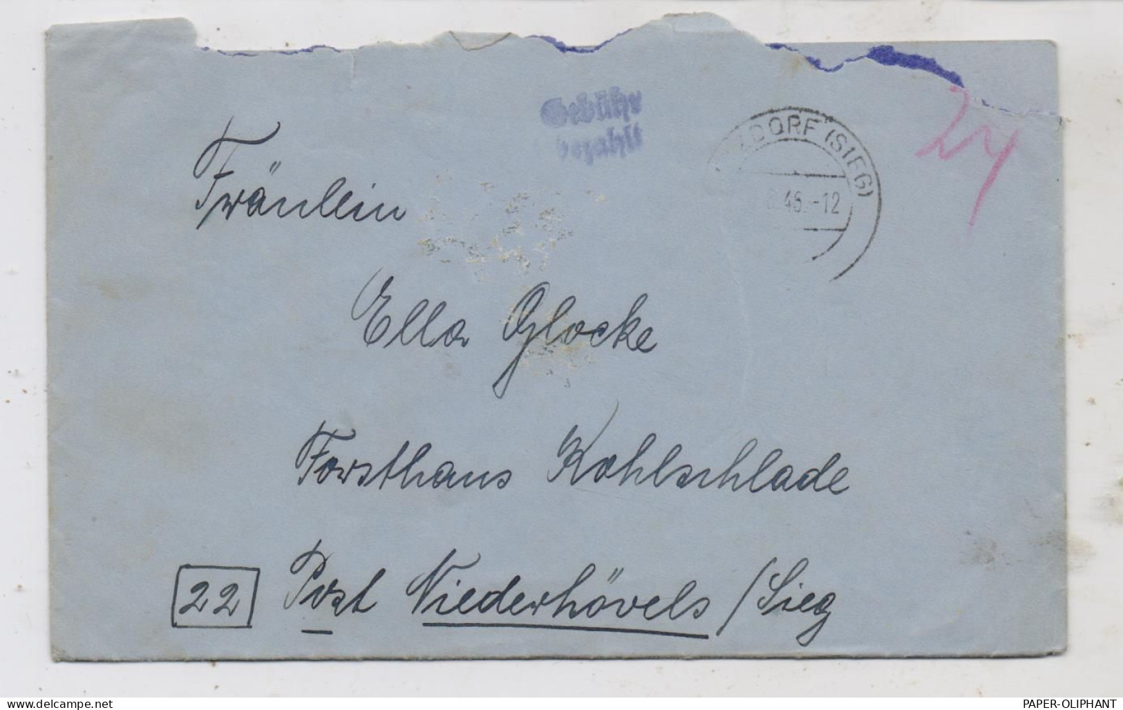 5240 BETZDORF, Postgeschichte, Gebühr Bezahlt Stempel, 1946, Brief Mit Inhalt - Betzdorf