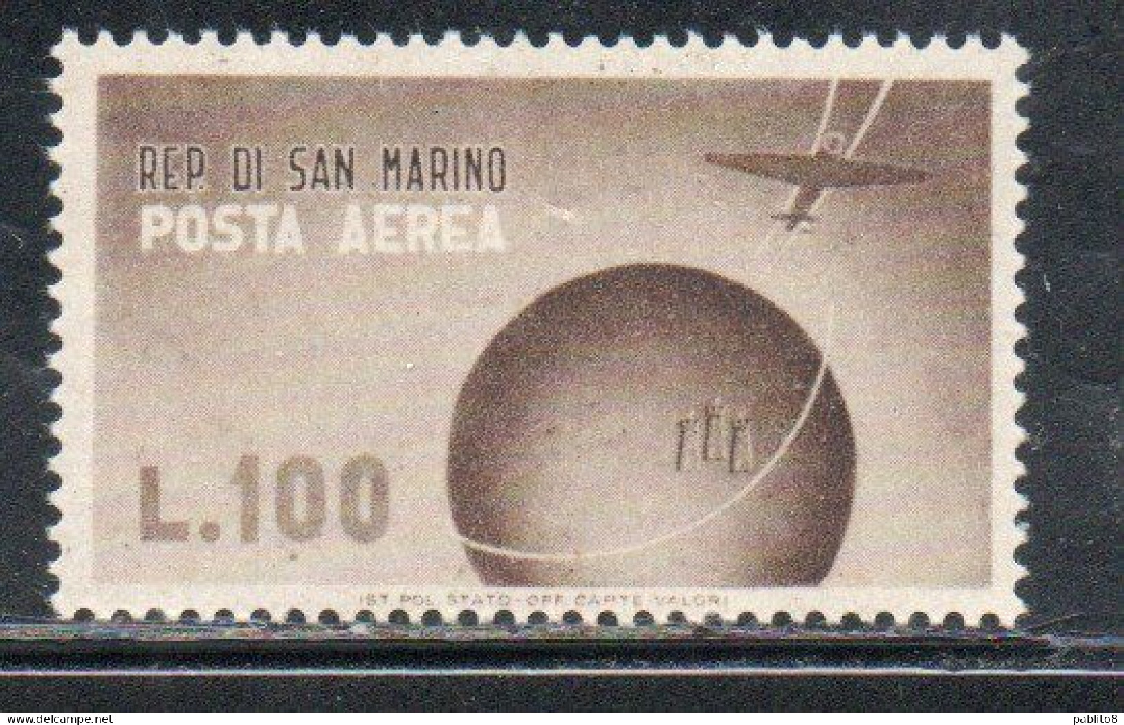 REPUBBLICA DI SAN MARINO 1947 POSTA AEREA AIR MAIL VALORE COMPLEMENTARE VEDUTE VIEWS AIR MAIL LIRE 100 MNH - Luchtpost