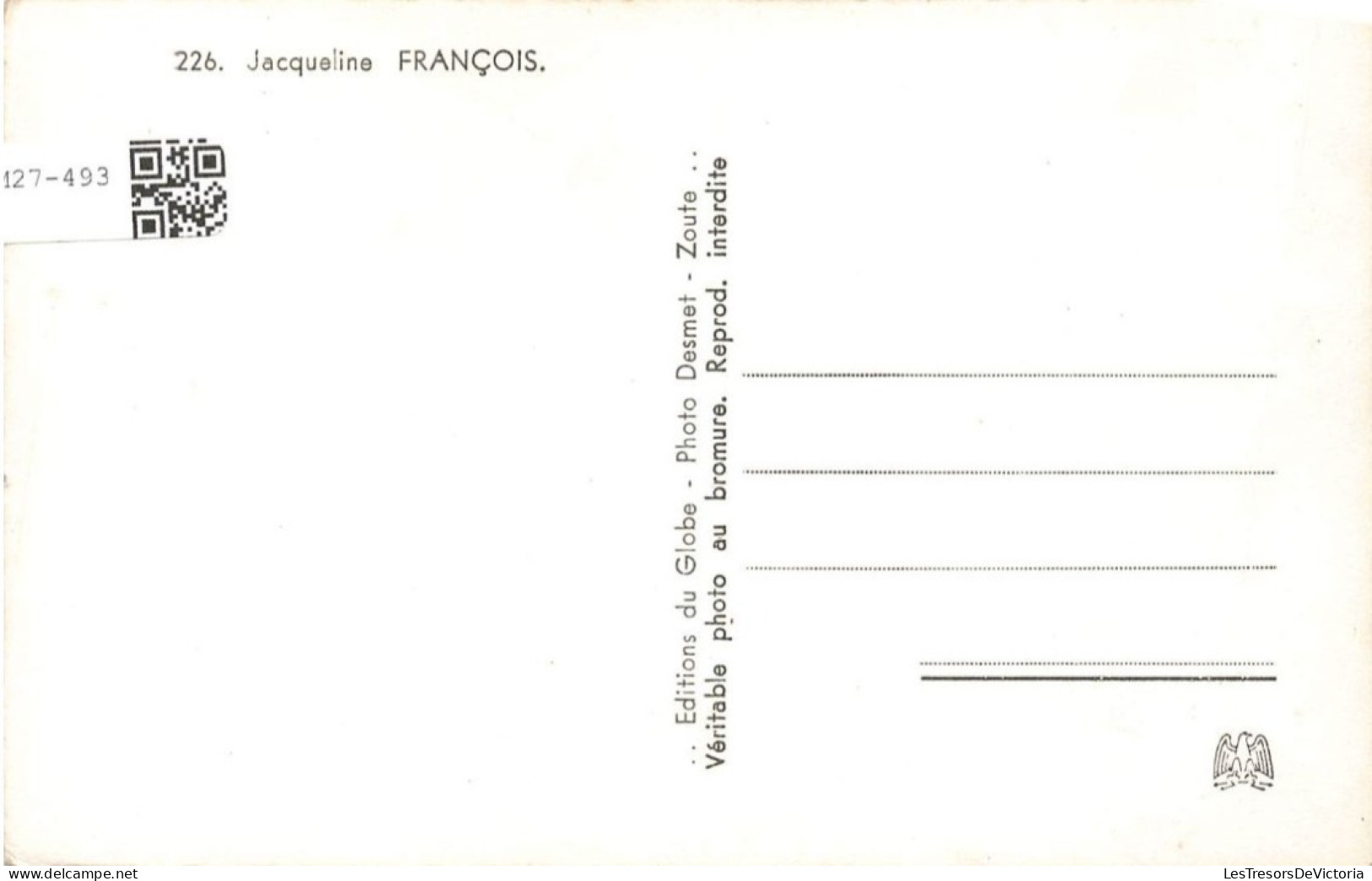 CELEBRITE - Jacqueline François - Chanteuse Française - Carte Postale - Femmes Célèbres