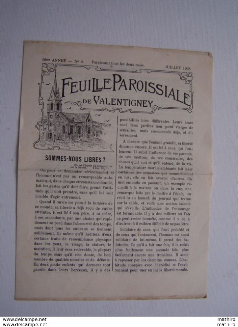 La Paroisse de Valentigney au temps des Princes( 1540-1793), par L.Ahnne, 1908,Feuille paroissiale,1908