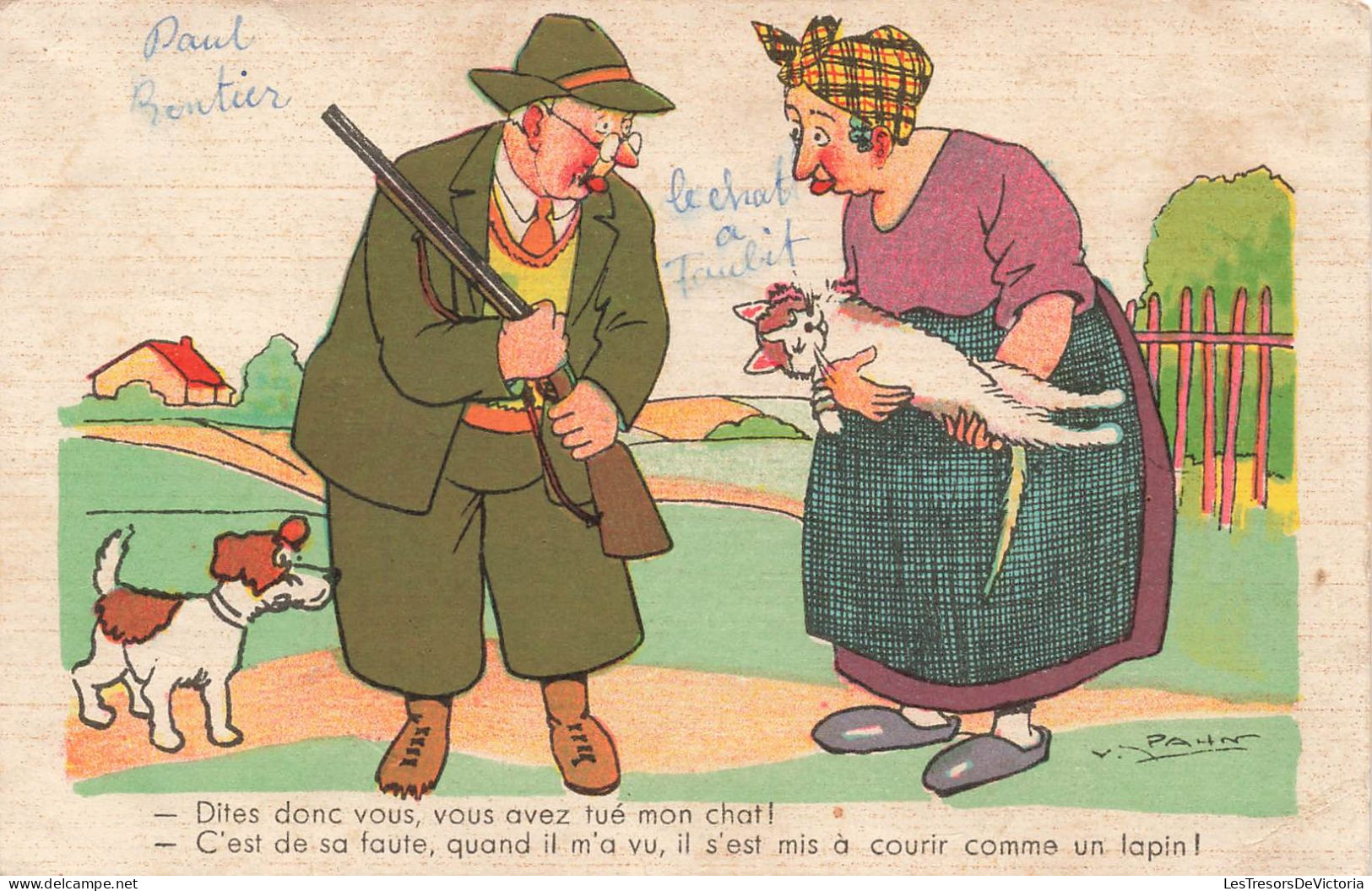 ILLUSTRATEUR - Vous Avez Tué Mon Chat - Chasseur Et Paysanne - Carte Postale Ancienne - Autres & Non Classés