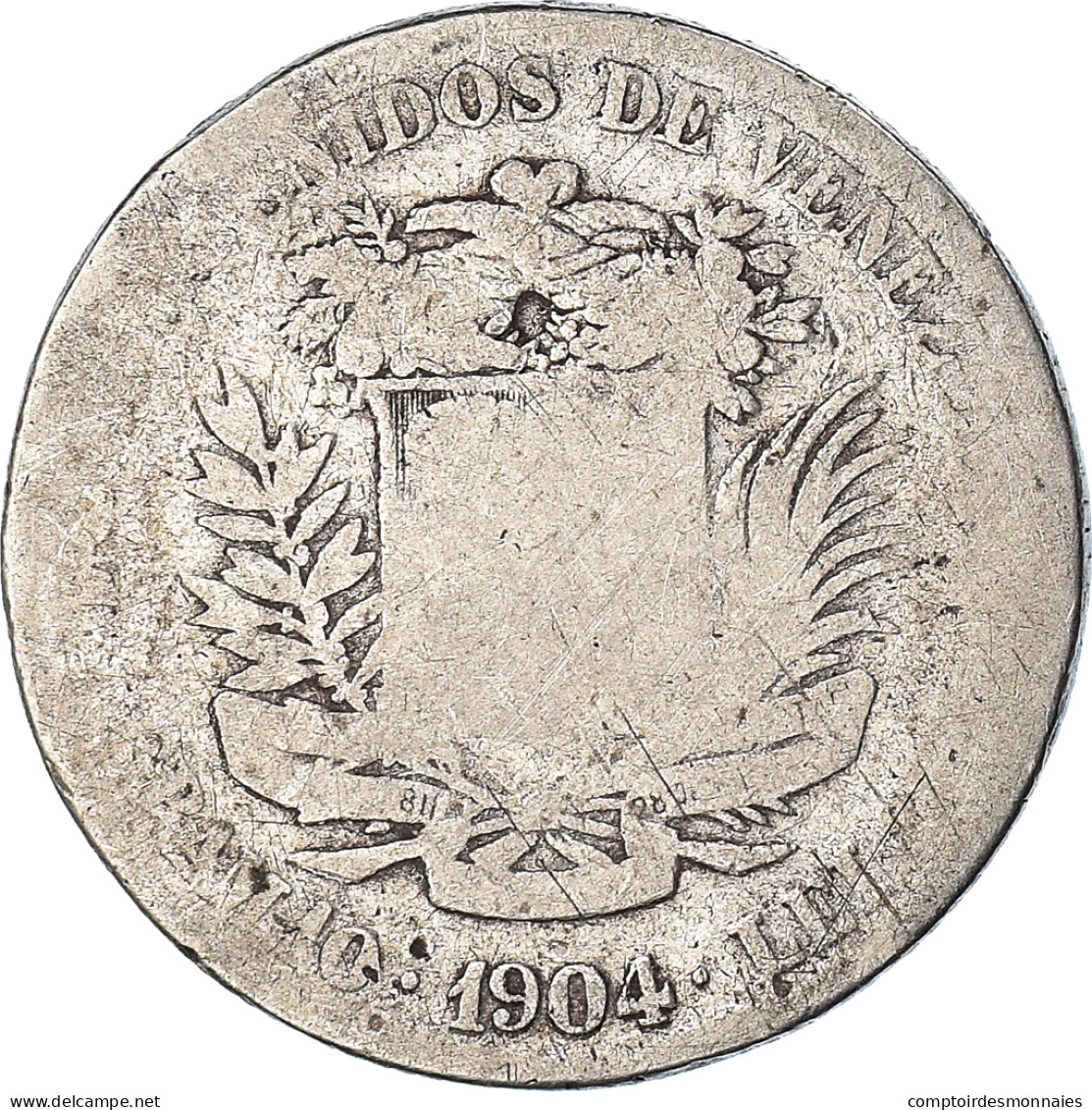 Monnaie, Venezuela, Gram 10, 2 Bolivares, 1904, B, Argent, KM:23 - Venezuela