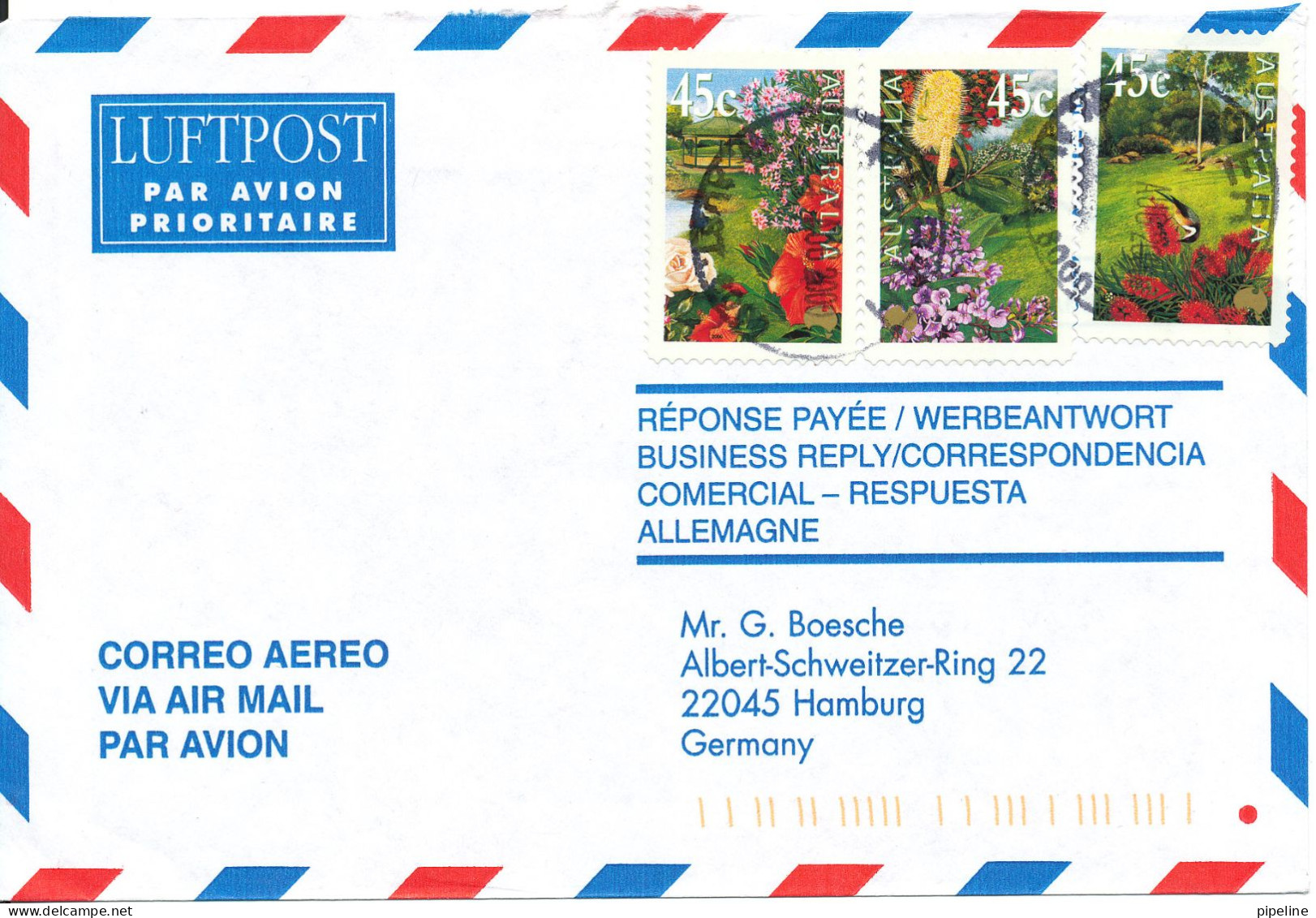Australia Air Mail Cover Sent To Germany Perth 24-8-2000 FLOWERS - Brieven En Documenten