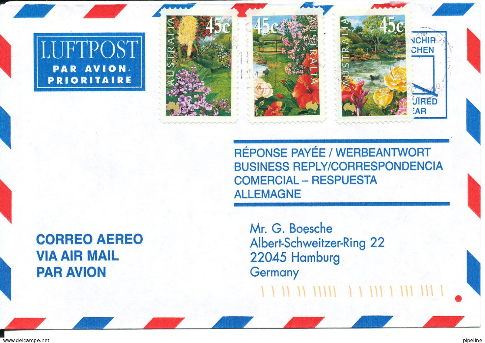 Australia Air Mail Cover Sent To Germany FLOWERS - Brieven En Documenten