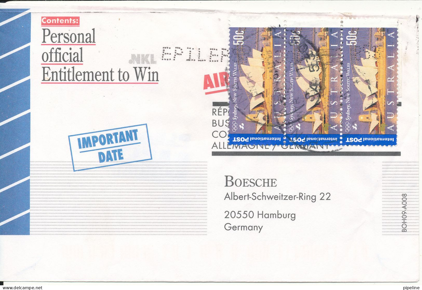 Australia Air Mail Cover Sent To Germany OPERA HOUSE - Brieven En Documenten