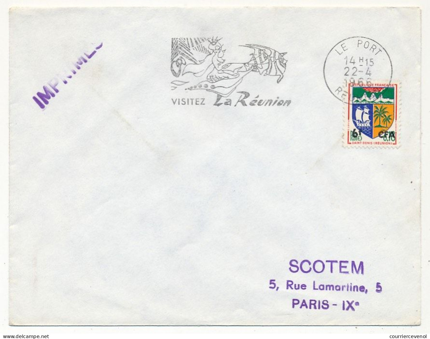 REUNION - Env. Affr 6F CFA Blason De St Denis - OMEC "Visitez La Réunion" - Le Port 22/4/1966 - Cartas & Documentos
