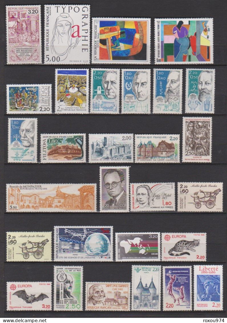 ANNEE COMPLETE  1986 TIMBRES NEUFS** +  CARNETS  + FEUILLETS        6 SCAN - 1980-1989