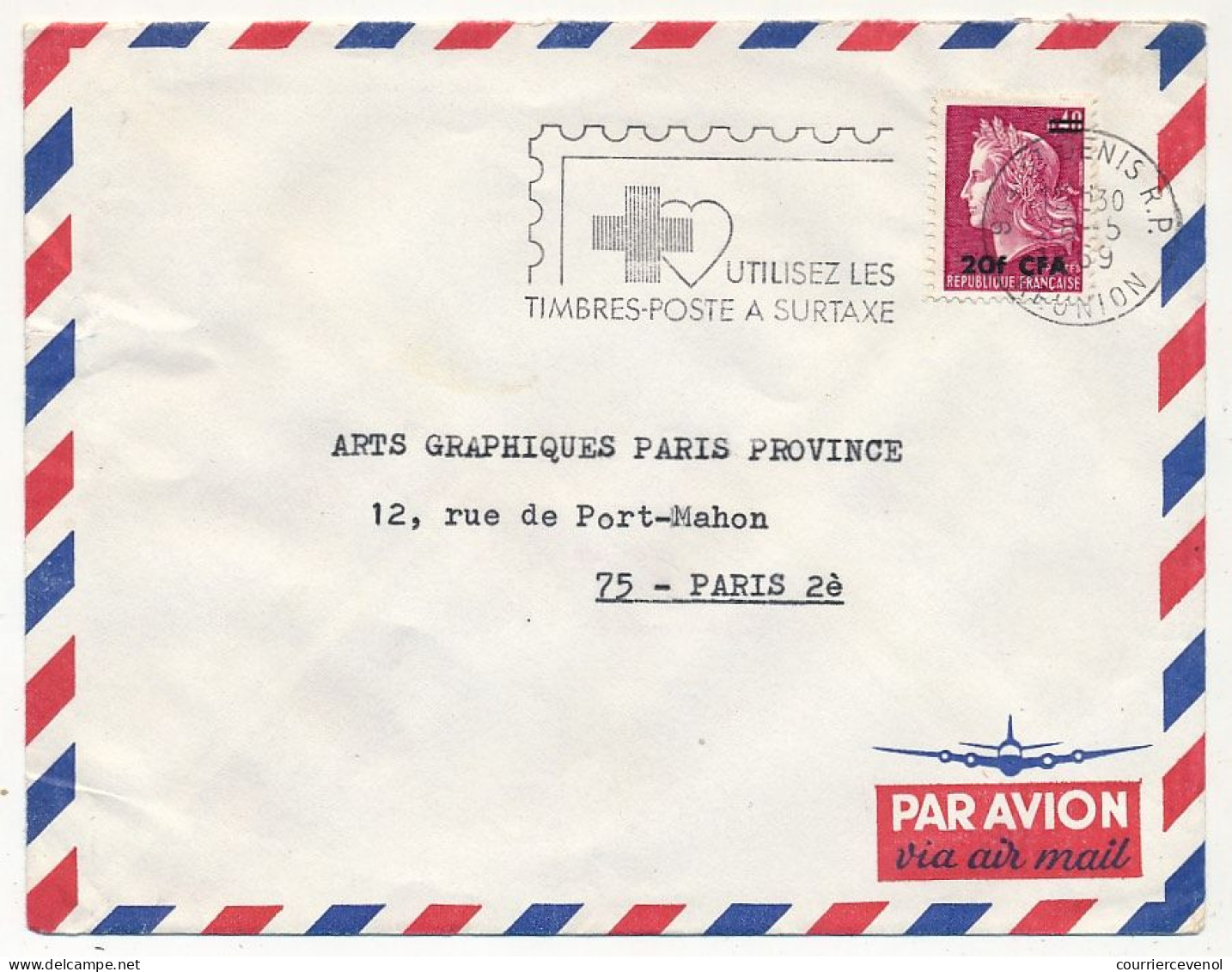 REUNION - Env. Affr 20F CFA Cheffer - OMEC "Utilisez Les T.P à Surtaxe" - St Denis 28/5/1969 - Storia Postale