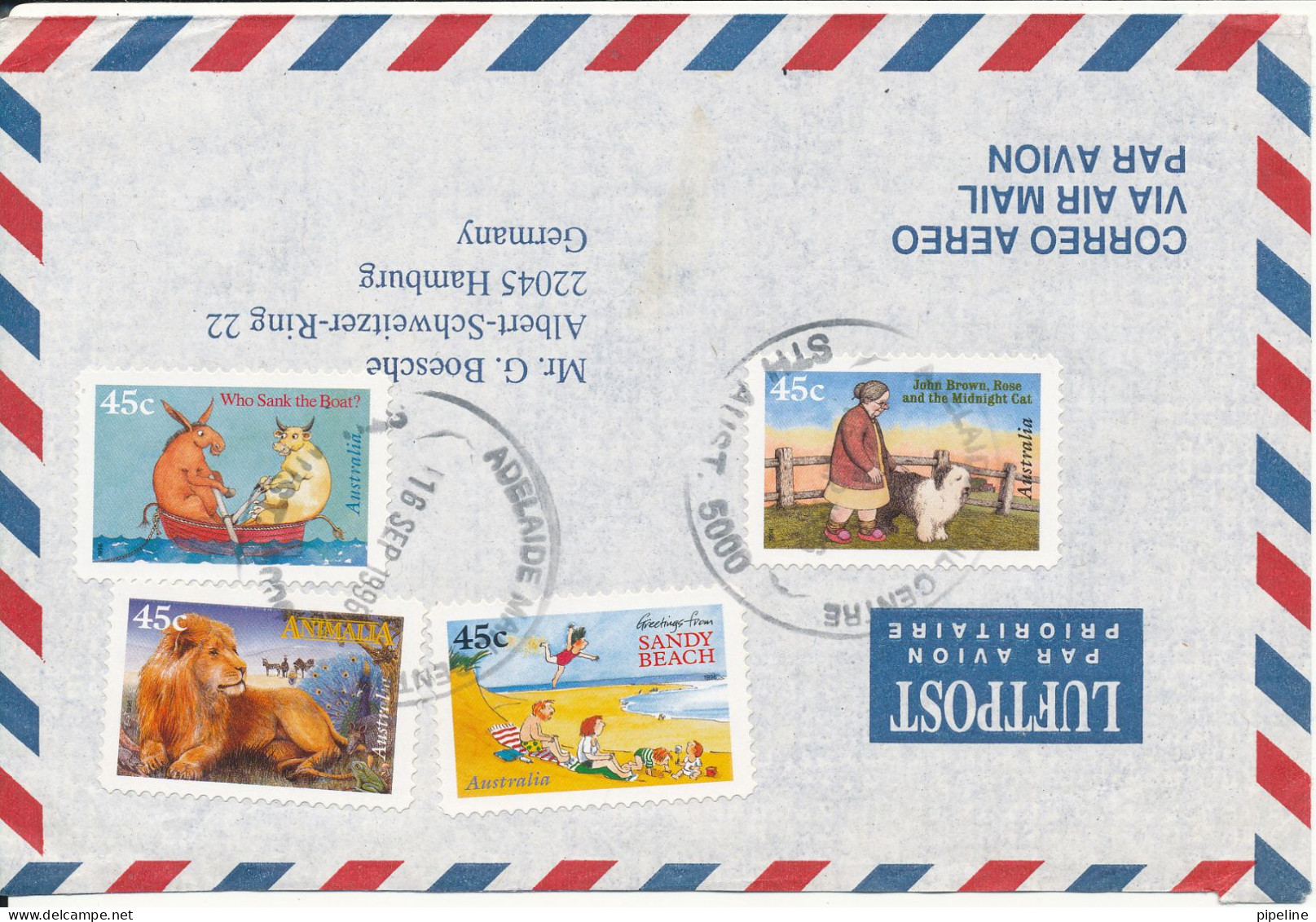 Australia Air Mail Cover Sent To Germany 16-9-1996 - Covers & Documents