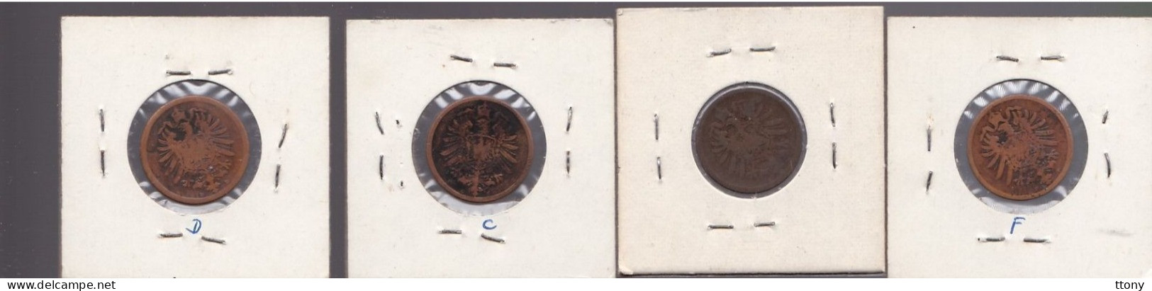 4 Pièces 2 Pfennig  Année  1874 F  - 1874 C - 1874 D -  1875 B - 2 Pfennig