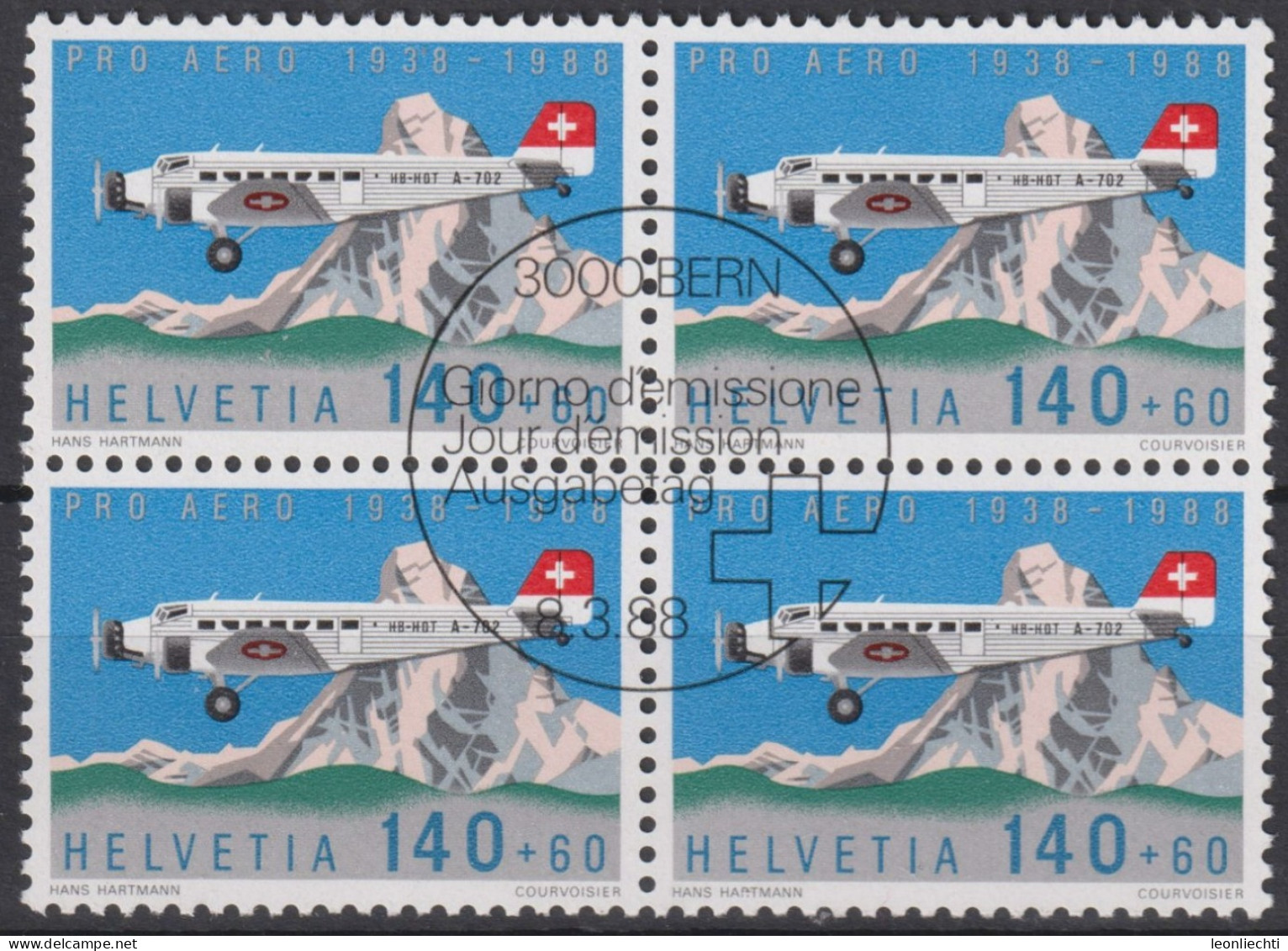1988 Schweiz Pro Aero ET ° Zum: CH F49 Mi: CH 1369, JU52 Und Matterhorn - Used Stamps