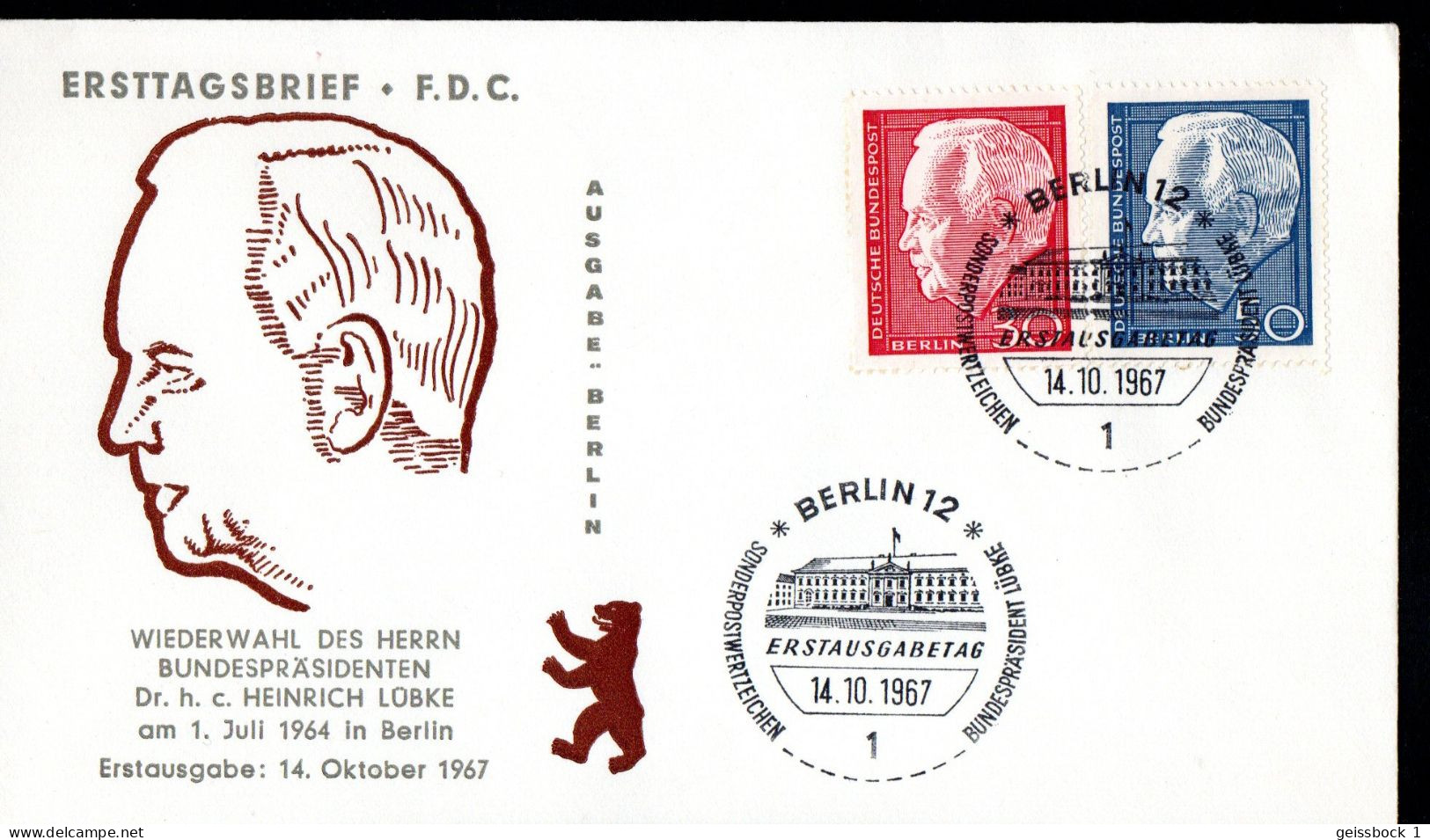 Berlin 1967: Mi.-Nr. 314 - 315 FDC: Lübke     (K001) - 1948-1970