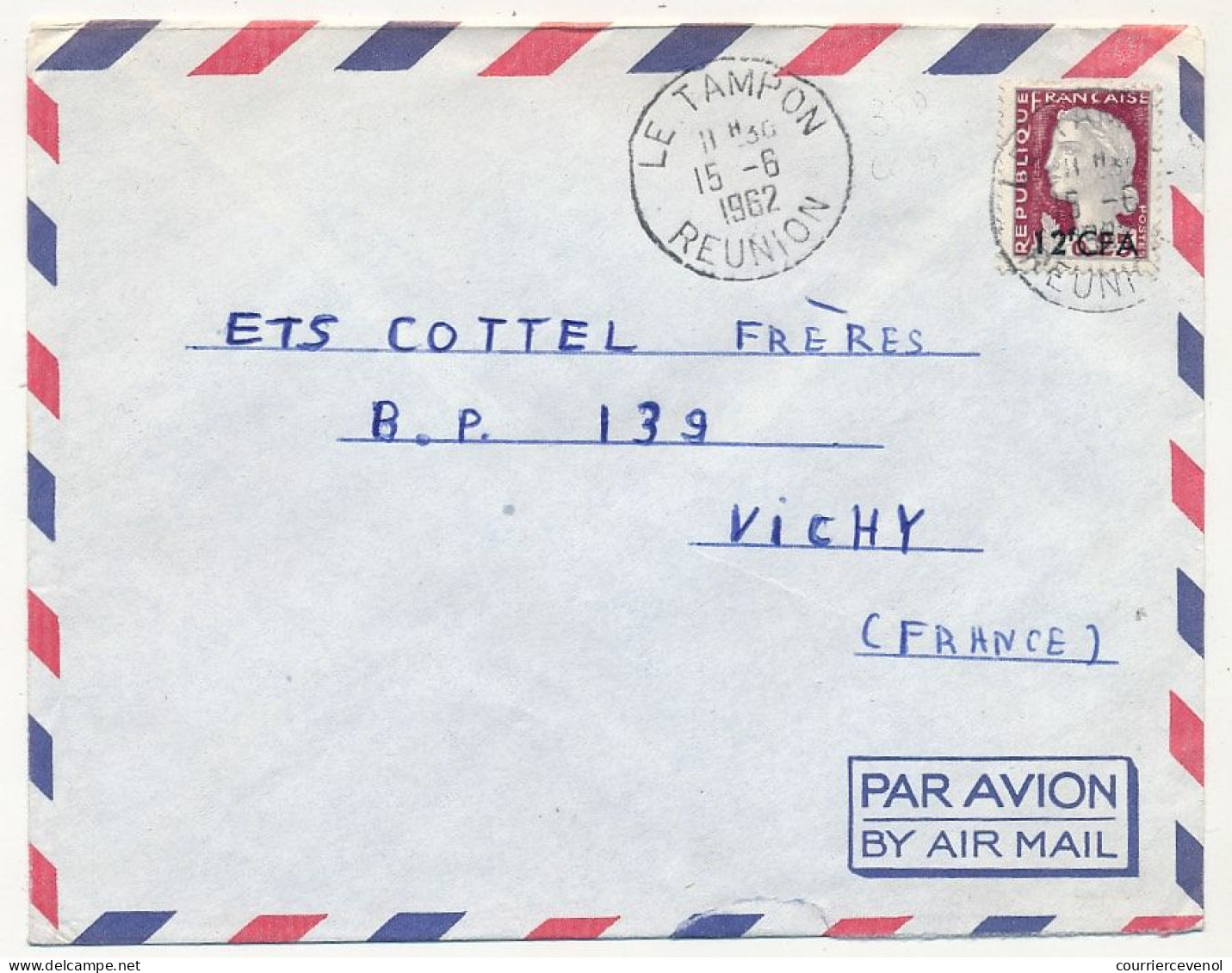 REUNION - Env. Affr 12F CFA Decaris - Cad Le Tampon (Réunion) - 15/6/1962 - Storia Postale