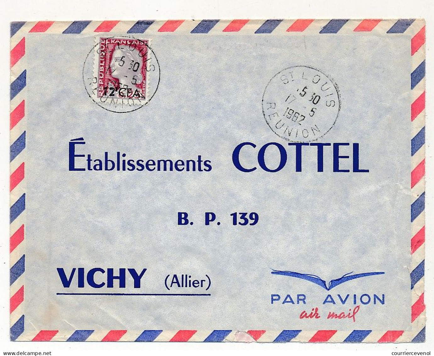 REUNION - Env. Affr 12F CFA Decaris - Cad St Louis (Réunion) - 17/5/1962 - Lettres & Documents