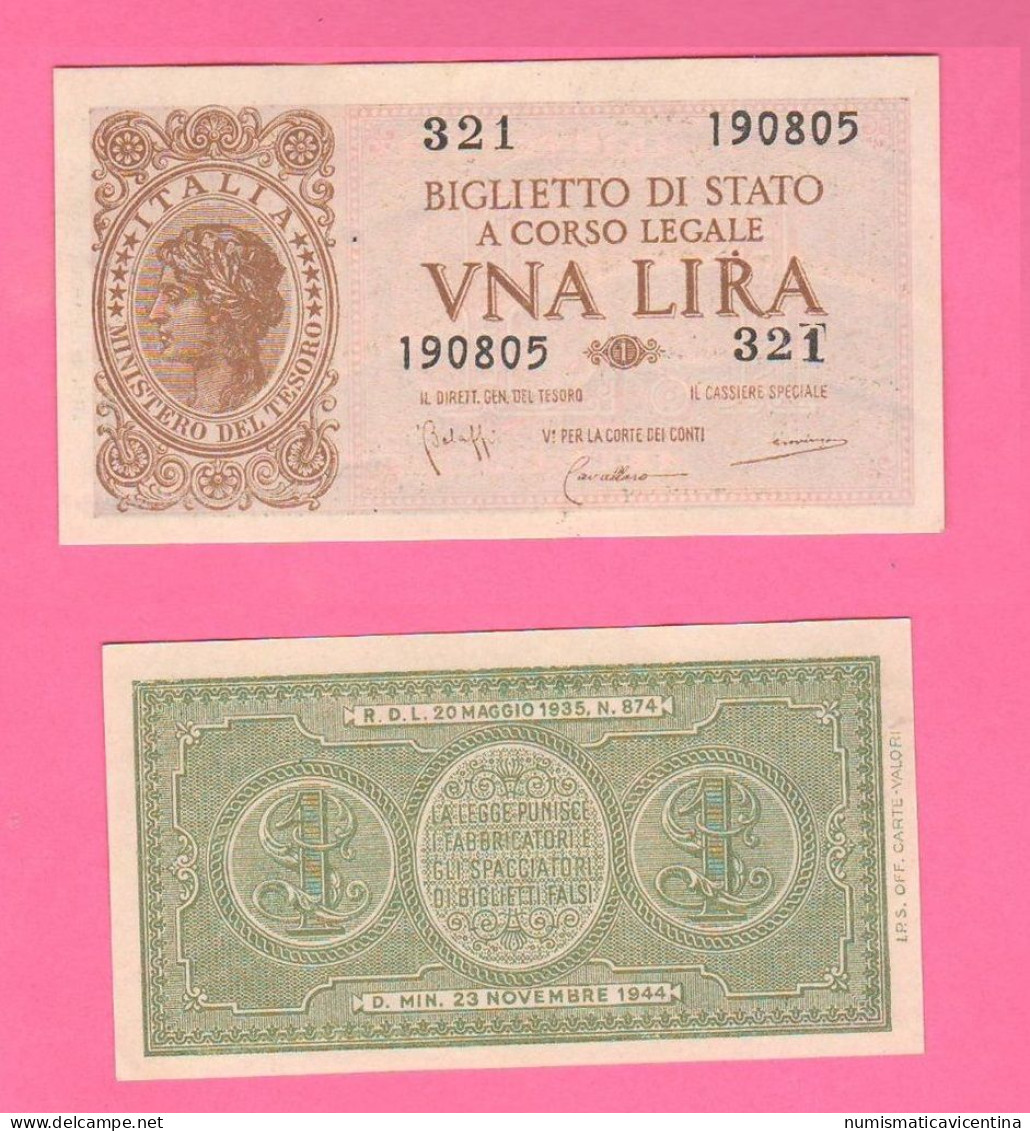 Italia 1944 Luogotenenza 1 Lira Firme Bolaffi Cavallaro Giovinco - Italië – 1 Lira