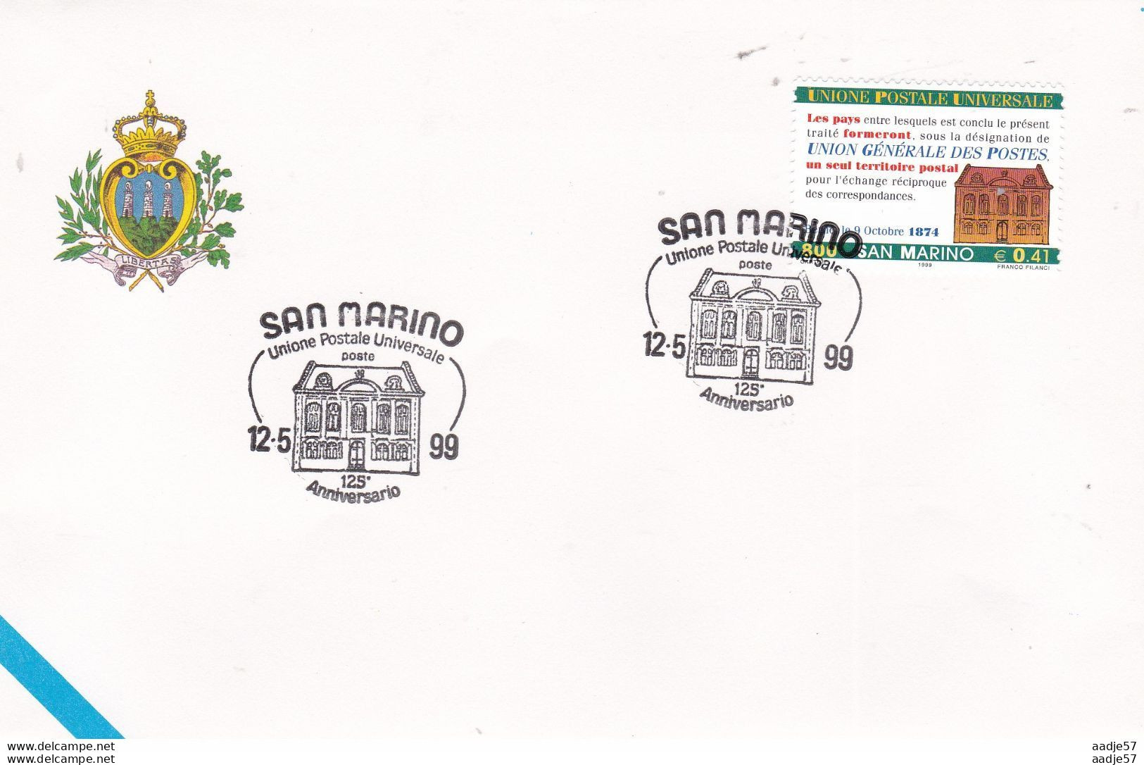 San Marino.125e Ann Unione Postale Universale Spec Canc 15-05-1999 - Poste