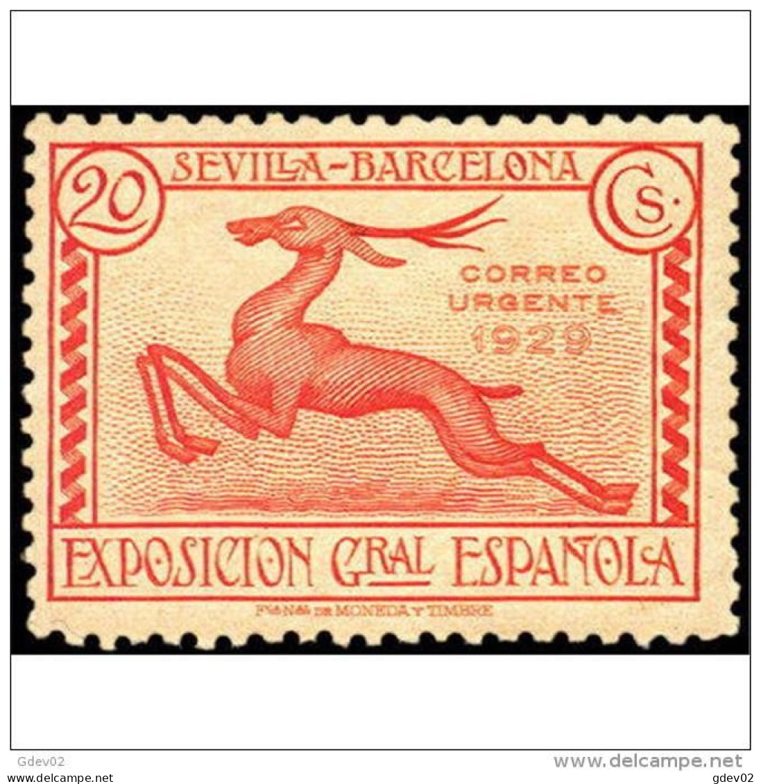 ES447STV-L1613PC-TEXPOOTROS.Spain.Esgane.URGENTE.Gacela.PRO EXPOSICION SEVILLA BARCELONA.1929 (Ed 447**) - Altri & Non Classificati