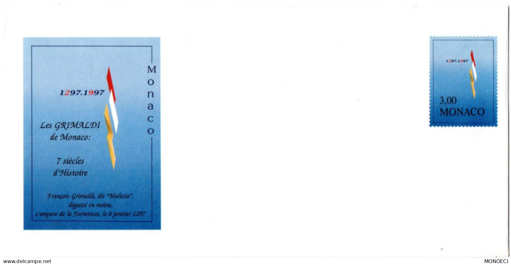 MONACO -- MONTE CARLO -- Entier Postal -- Enveloppe - 700ème Anniversaire De La Dynastie Des Grimaldi - 1996 - Entiers Postaux
