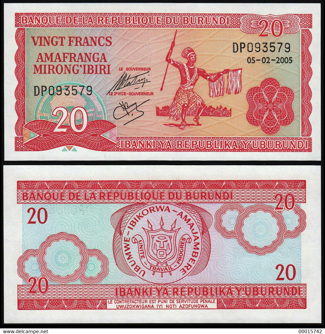 BURUNDI 20 FRANCS 2005 P-34 UNC  D-0238 - Burundi