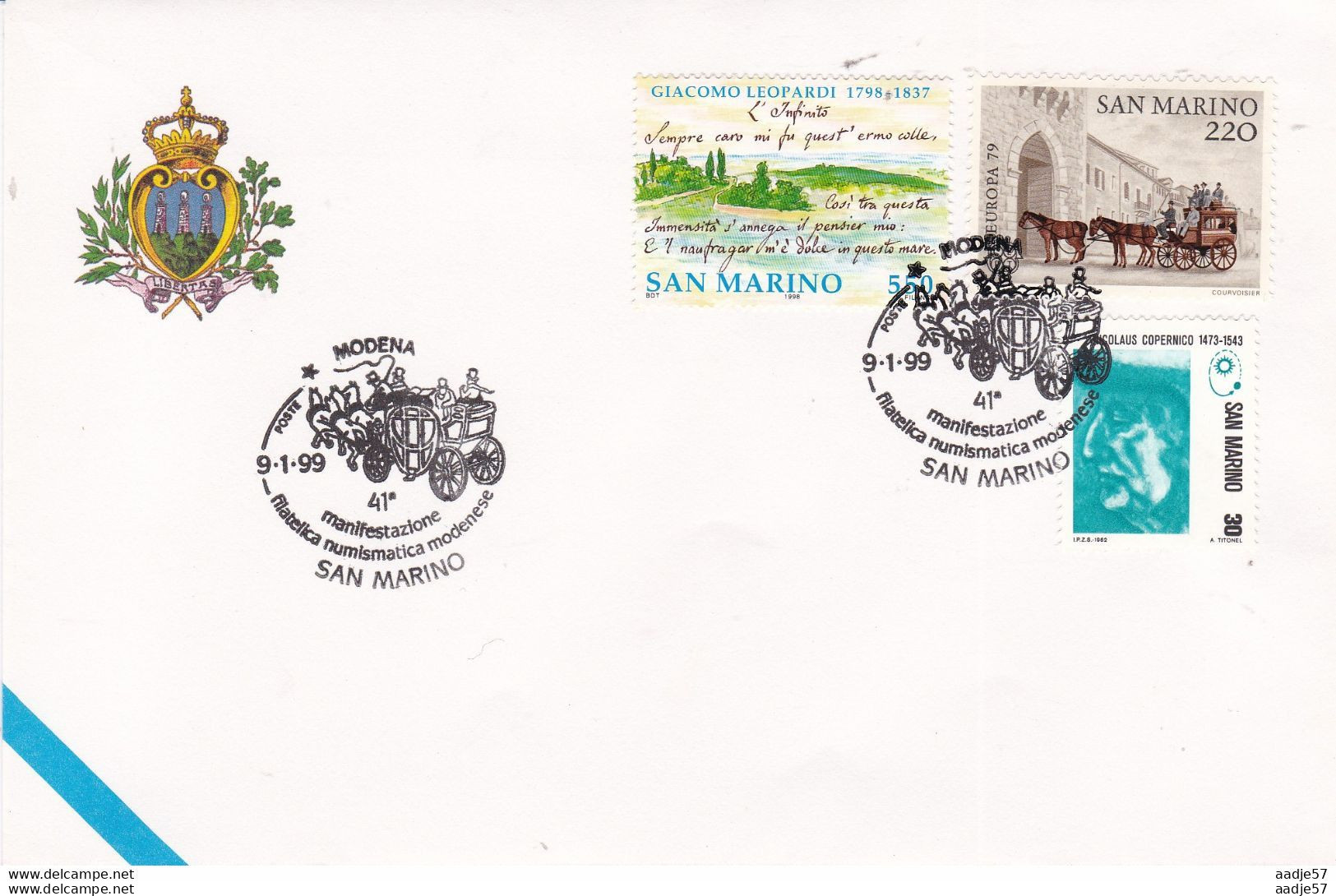 San Marino. 41e Manifestazione MODENA Spec Canc 09-01-1999 - Storia Postale