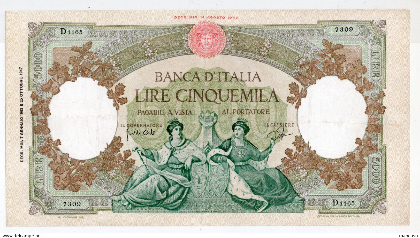 LIRE 5.000 REPUBBLICHE MARINARE 07.01.1963 - CIRCOLATA - 5000 Lire