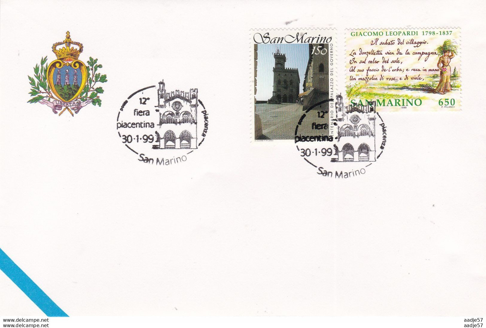 San Marino. 12e Fiera Piacentina Spec Canc 12-02-1999 - Storia Postale