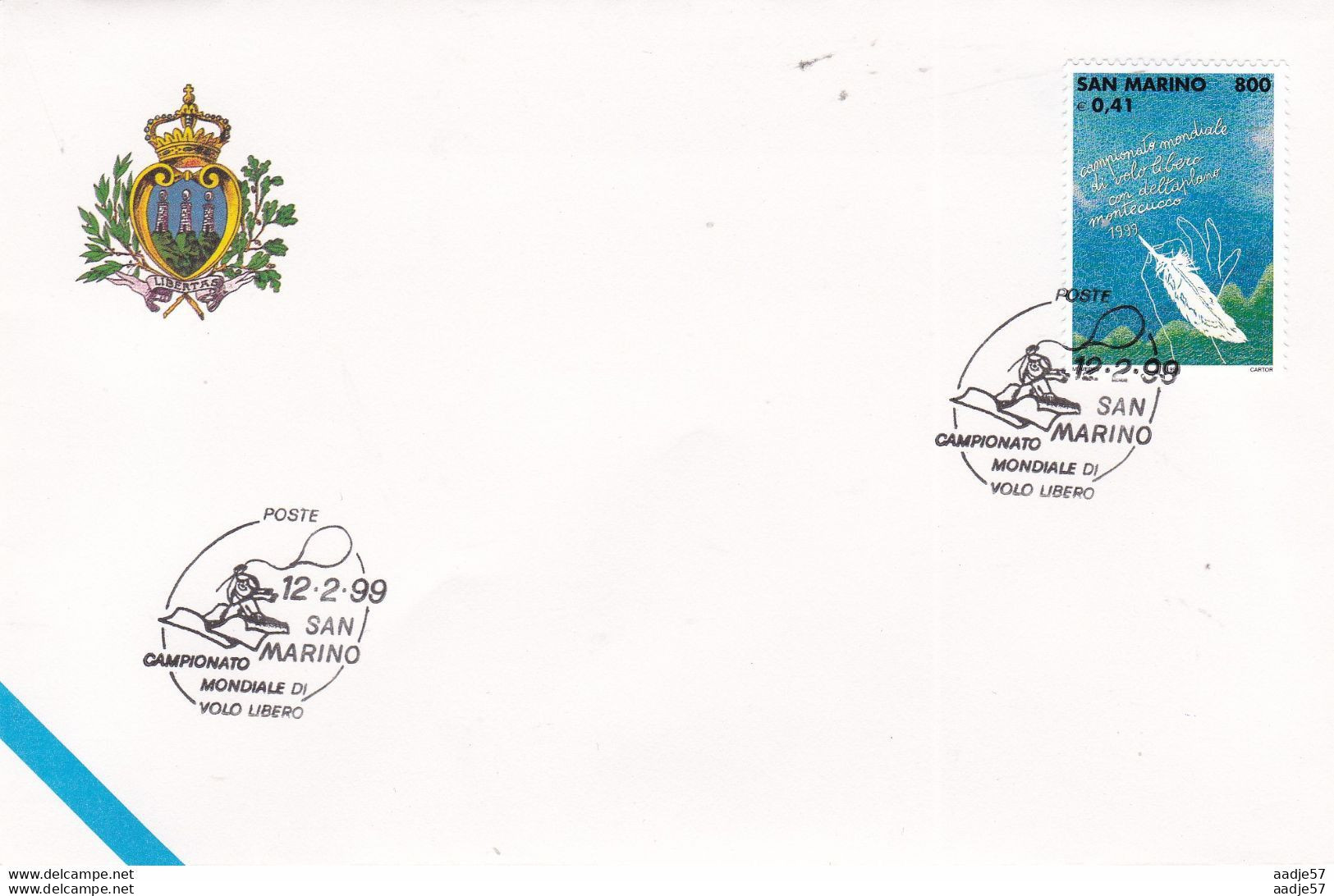 San Marino. Campionato Mondiale Di Volo Libero Spec Canc 22-02-1999 - Lettres & Documents